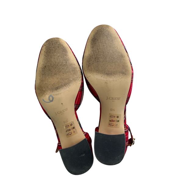 J Crew Factory Red Tartan Plaid Ankle Strap Block Heels 9.5 - Picture 5 of 6